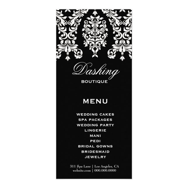 311 Dashing Damask Black White Rack Card (Front)