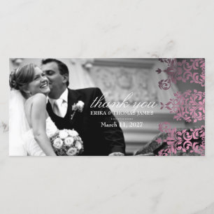 311-Dashing Damask Light Pink Thank You Photo Card