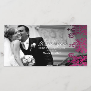 311-Dashing Damask Magenta Thank You Photo Card