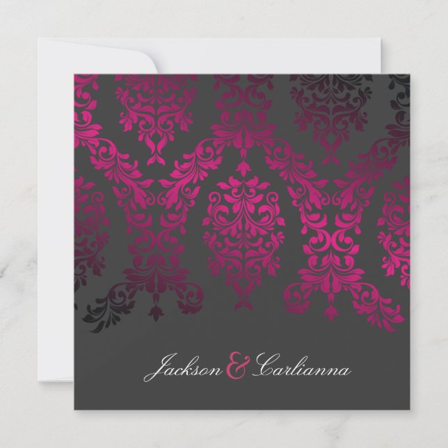 311-Dashing Damask Night Magenta Charcoal Invitation (Front)