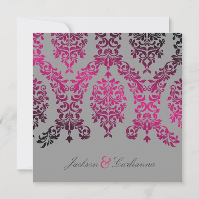 311-Dashing Damask Night Magenta Light Grey Invitation (Front)