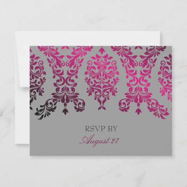 311-Dashing Damask Night Magenta Light Grey RSVP Card (Front)