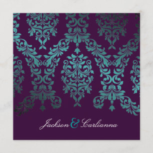 311-Dashing Damask   Sea Garden at Night Eggplant Invitation