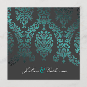 311-Dashing Damask   Sea Garden Charcoal Invitation