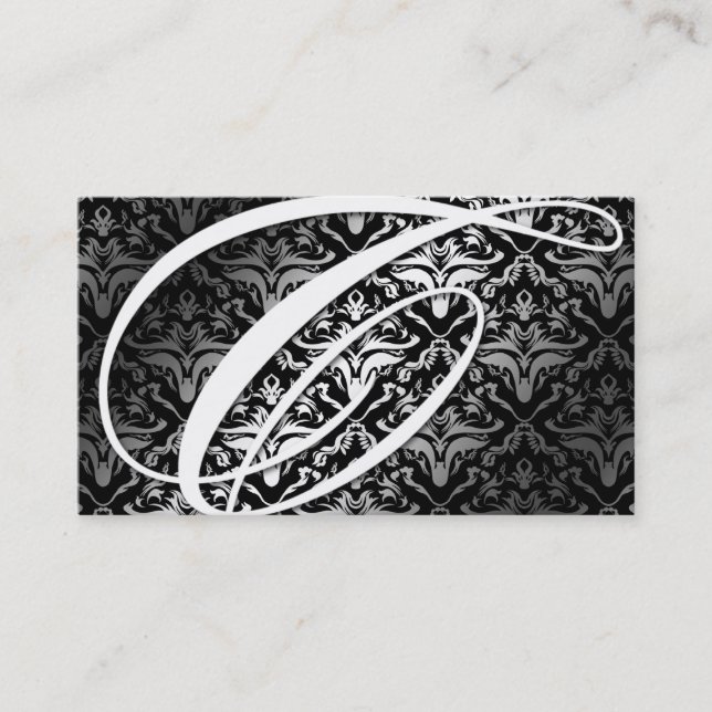 311-Dazzle Me Damask -C Monogram Black Business Card (Front)