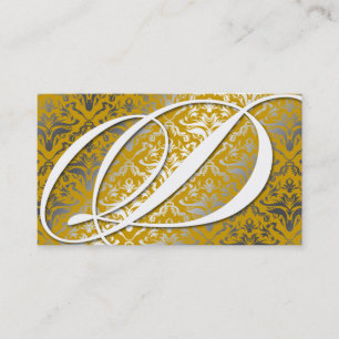 311-Dazzle Me Damask - D Monogram Golden Business Card