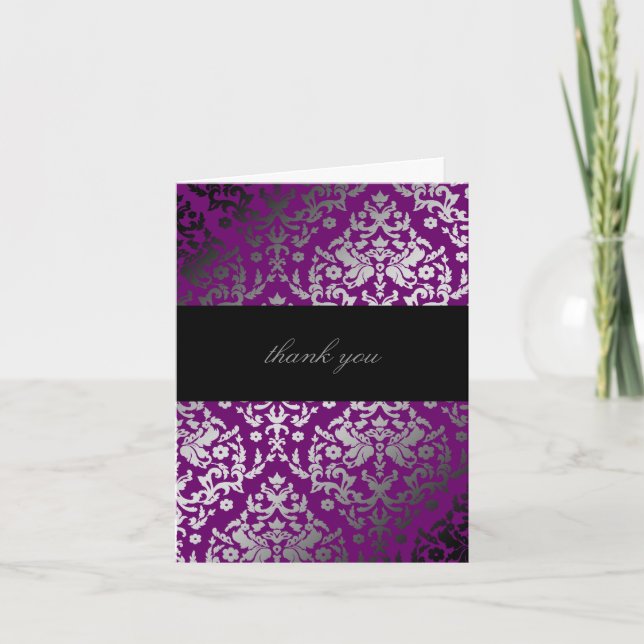 311-Dazzling Damask Extraordinary Purple Thank You Card (Front)