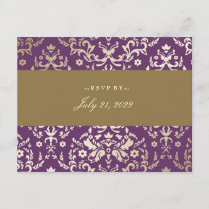 311-Dazzling Damask Gold Ivory Eggplant RSVP Card