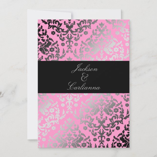 311 Dazzling Damask Pink Flamingo Invitation (Front)