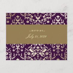 311-Dazzling Damask  RSVP Gold Ivory Eggplant Card
