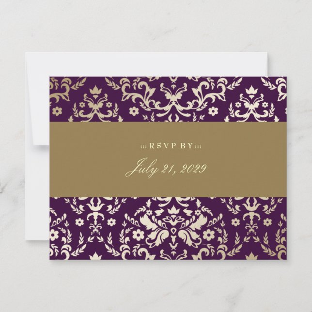 311-Dazzling Damask  RSVP Gold Ivory Eggplant Card (Front)