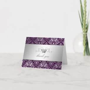 311-Dazzling Damask Silver Thank you Eggplant Card