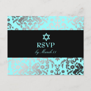 311 Dazzling Damask Turquoise Blue Star of David RSVP Card