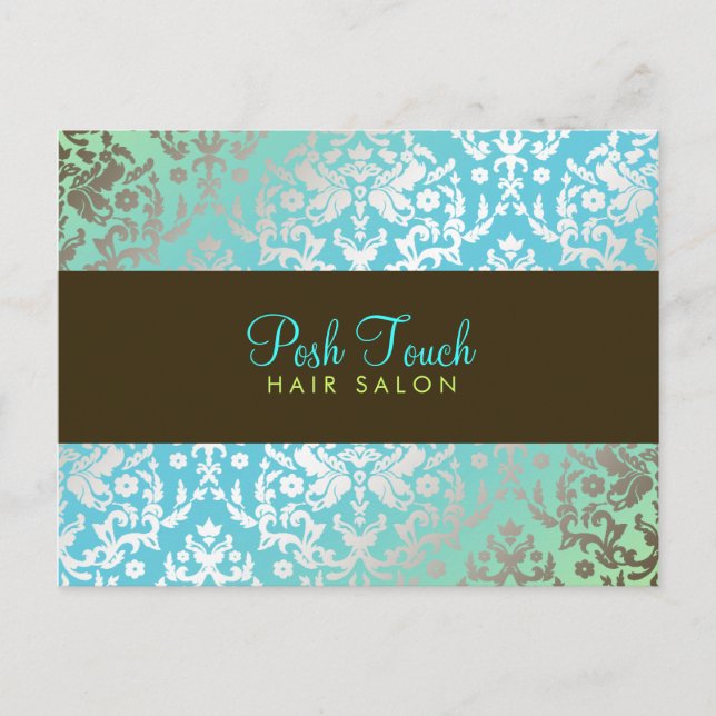 311 Dazzling Damask Turquoise & Lime Postcard (Front)