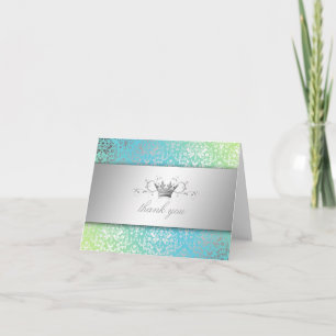 311-Dazzling Damask Turquoise & Lime Thank you Card