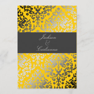 311-Dazzling Damask Yellow   Charcoal Grey Band Invitation