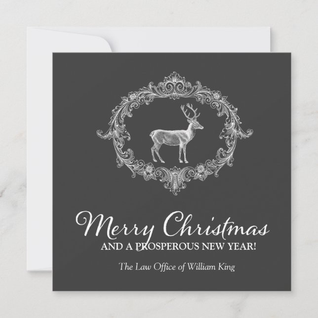 311 Deer Wreath Charcoal Grey Holiday Card (Front)