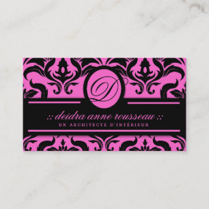311 Deidra Damask Pink Liquorice Monogram Business Card