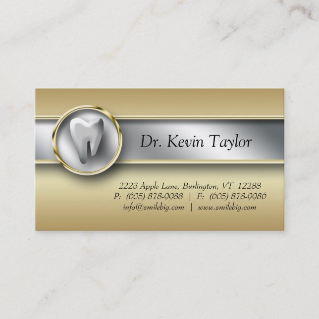 311 Dental Molar Business Card Gold Metalic Silver (Front)