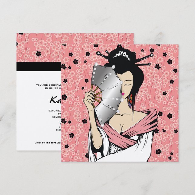311-Diamond Geisha | Cherry Blossom Background Invitation (Front/Back)
