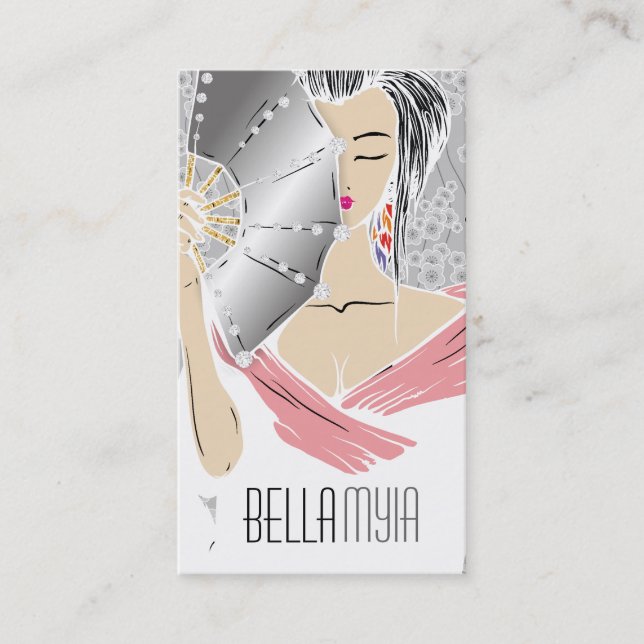 311-Diamond Geisha | Grey Shimmer Business Card (Front)