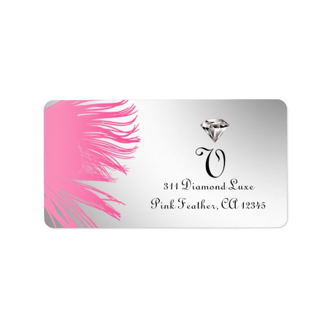 311-Diamond Luxe | Pink Feathers | Silver Backgrou Label (Front)