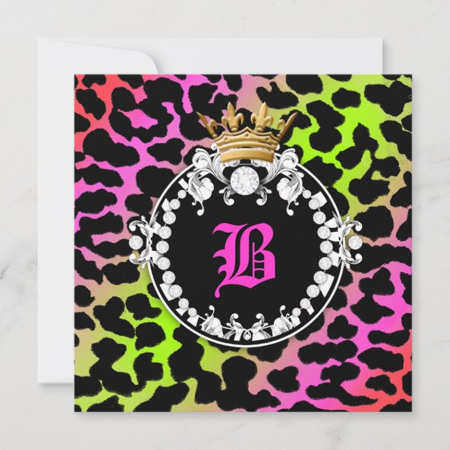 311 Diamond Medallion Leopard Neon Cherry Invitation (Front)