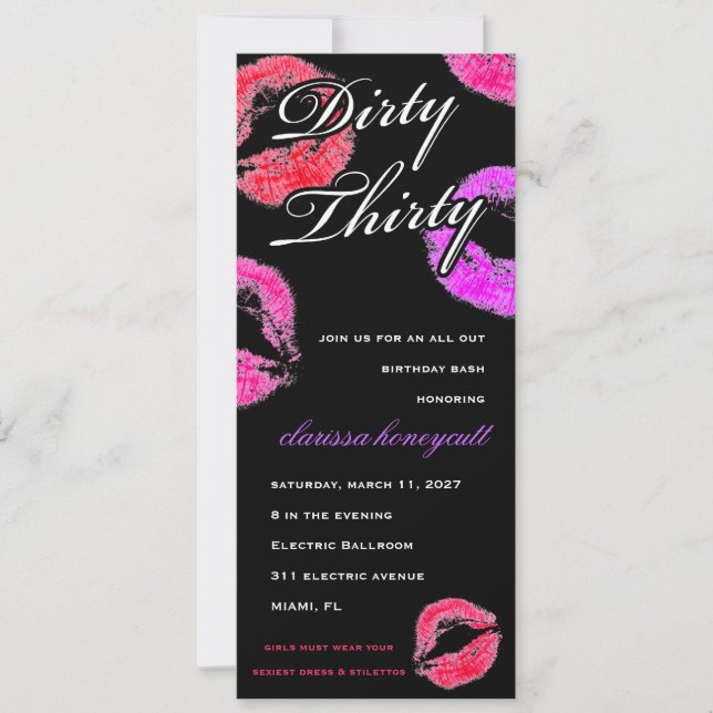 311 Dirty Thirty Smooch Birthday Invitation (Front)