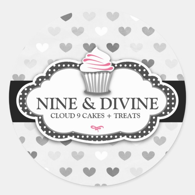 311 Divine Grey Hearts Cupcake Sticker (Front)