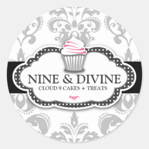311 Divine Grey White Damask Cupcake Sticker