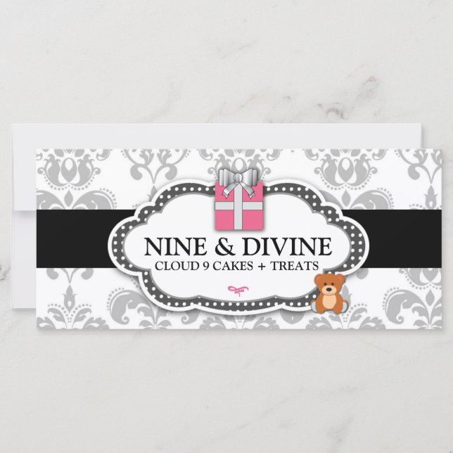 311 Divine Grey White Damask Gift Box & Teddy Bear (Front)