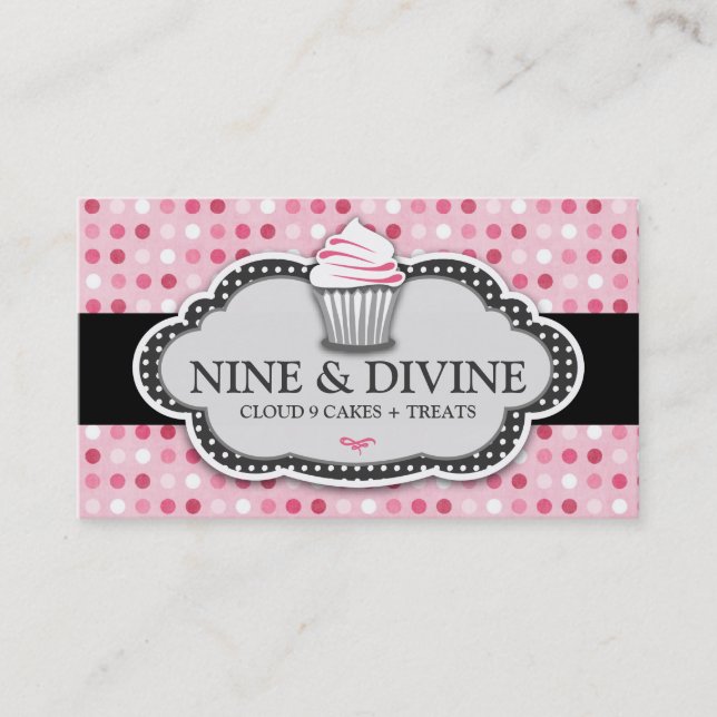 311 Divine Pink Polka Dot Cupcakes Business Card (Front)