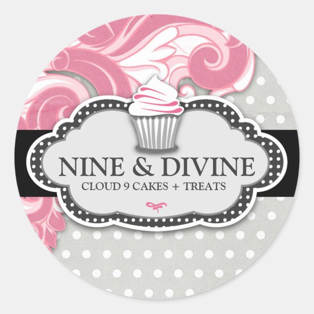 311 Divine Pink Swirl Polka Dot Cupcakes Classic Round Sticker (Front)