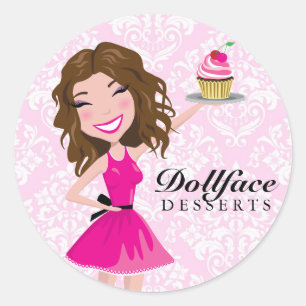 311 Dollface Desserts Brownie Pink Damask Classic Round Sticker
