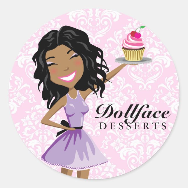 311 Dollface Desserts Ebonie Pink Damask Classic Round Sticker (Front)