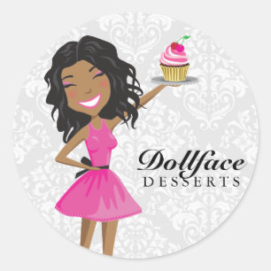 311 Dollface Desserts Hot Pink Ebonie Damask Classic Round Sticker