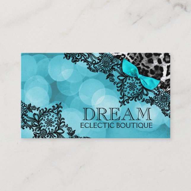 311 Dream in Leopard & Lace Aqua Pearl Paper Business Card (Front)
