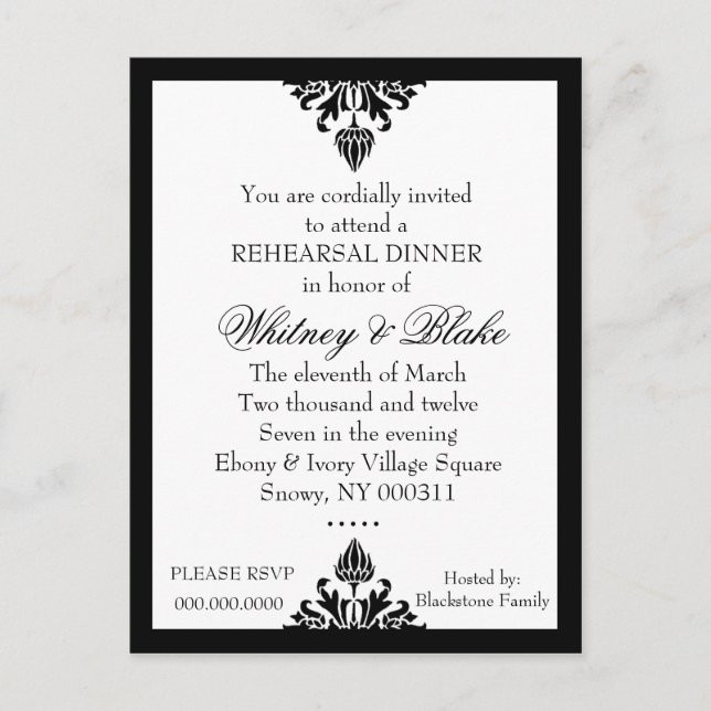 311 EBONY IVORY DAMASK INVITATION (Front)
