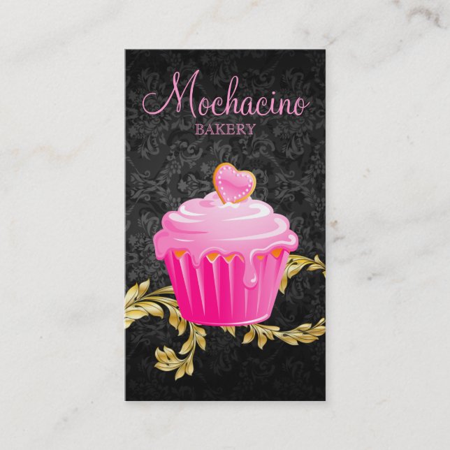 311 Elegant Bakery Business Card Cupcake Black Gol (Front)