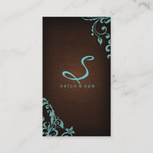 311 Elegant Linen Salon Spa Floral Brown Blue Business Card