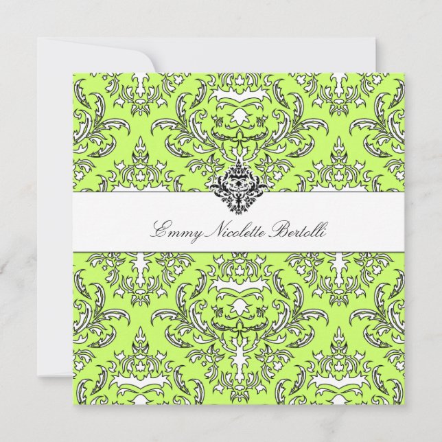 311-Emmy Lime Damask Invitation (Front)