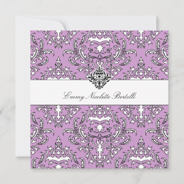 311-Emmy Purple Damask Invitation (Front)