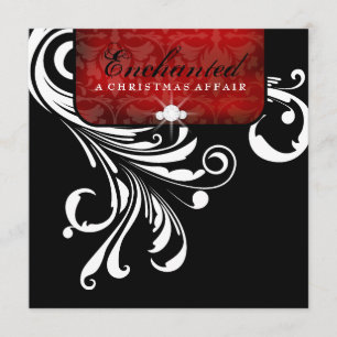 311-Enchanted Red Swanky Swirls Metallic Paper Invitation