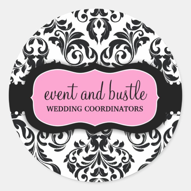 311 Event & Bustle White Damask Classic Round Sticker (Front)