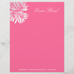 311-Exotic Floral Rose Pink Custom Letterhead