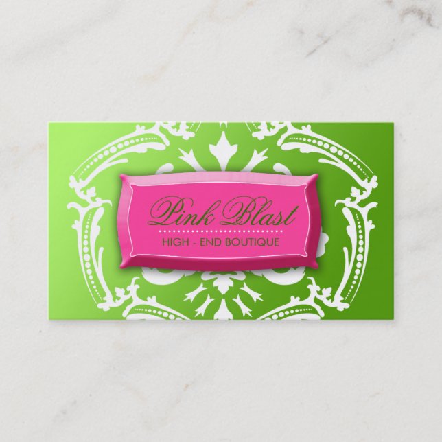 311-Exqusite Lime Blast Damask Business Card (Front)