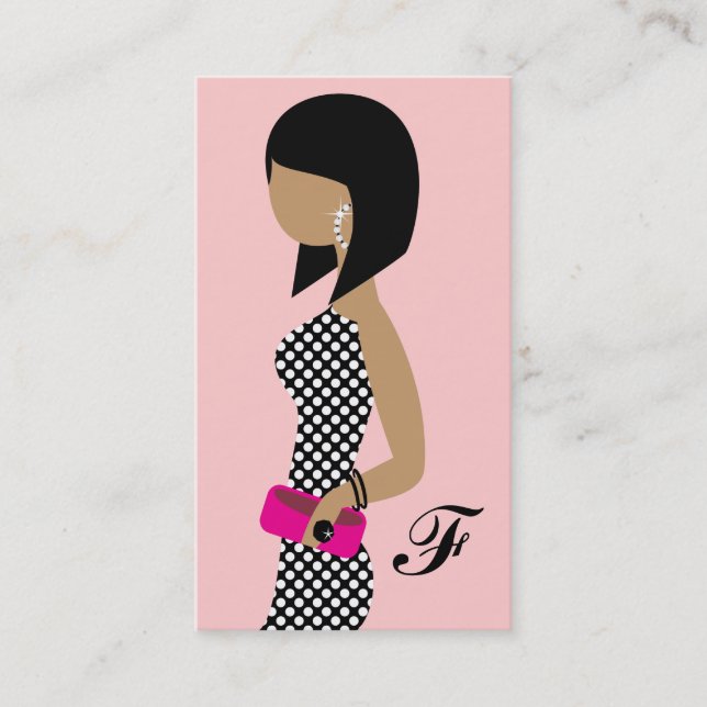 311 Fashionista Powder My Nose Pink Dark Hair Bob Business Card (Front)