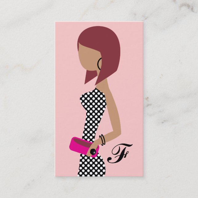 311 Fashionista Powder My Nose Pink Red Head Bob Business Card (Front)