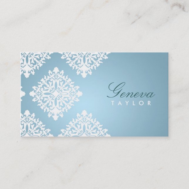 311-Geneva Iced Blue Damask Business Card (Front)
