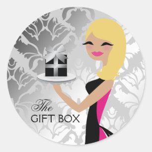 311 Gift Box Cutie Wavy Blonde Damask Classic Round Sticker
